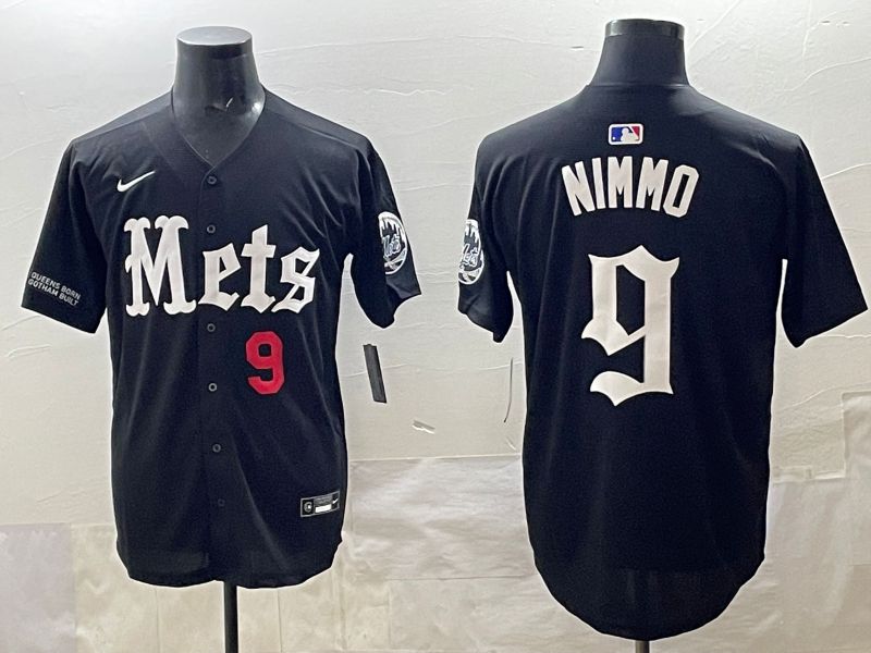 Men 2025 New York Mets #9 Nimmo Black Five generations Joint Name Nike MLB Jersey style 5->new york mets->MLB Jersey